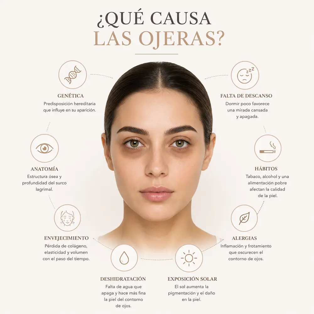 Ilustración sobre las principales causas de las ojeras en el contorno de los ojos