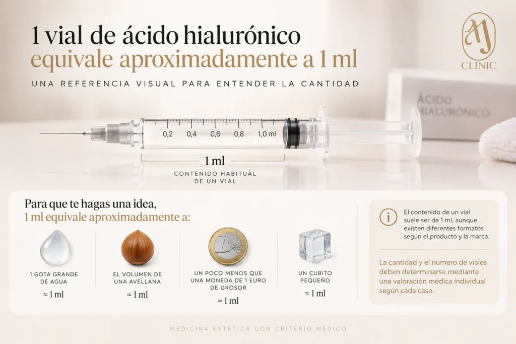 Representación de 1 ml de ácido hialurónico en una jeringa