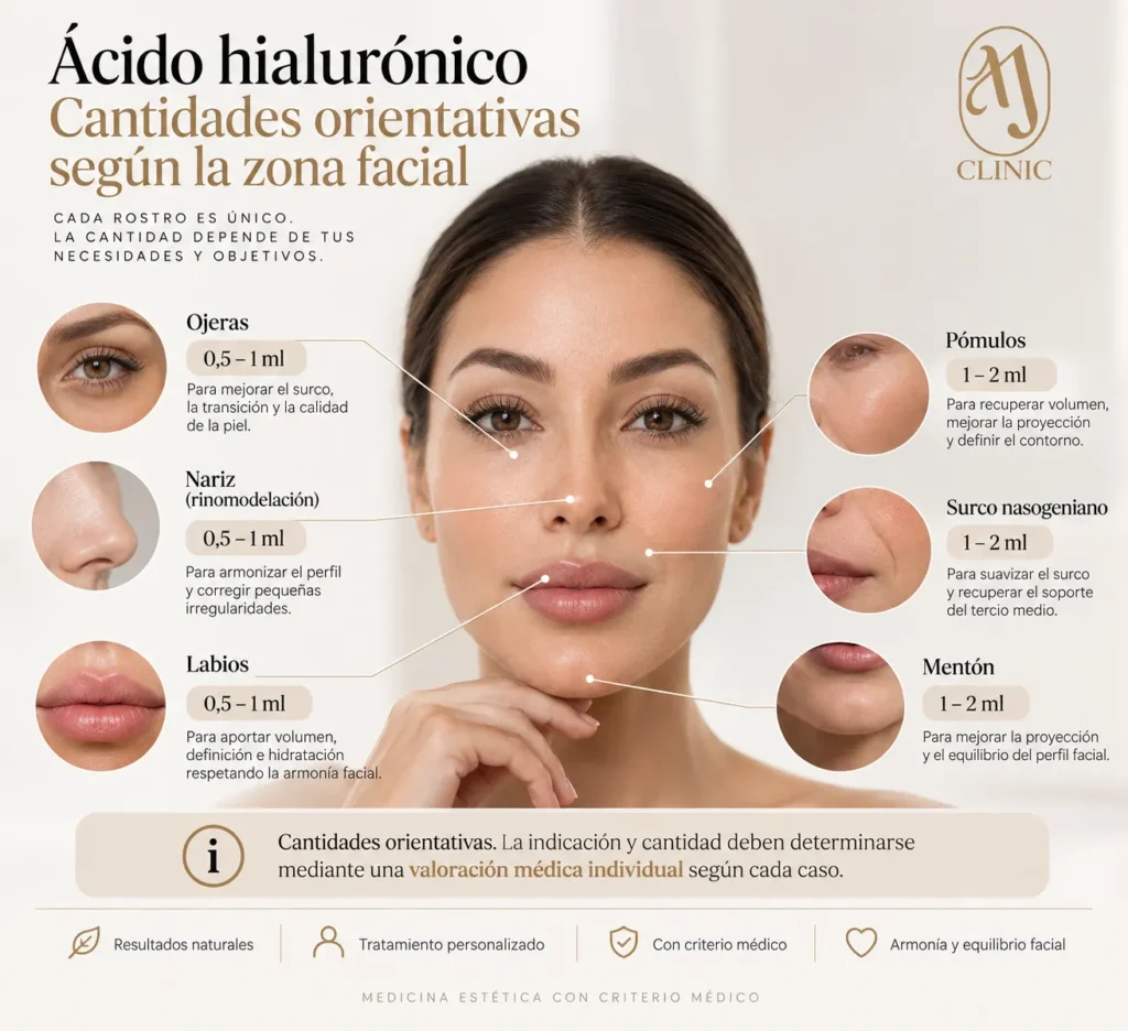 ALT Cantidad orientativa de ácido hialurónico según la zona facial